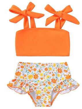 NWT Happy Town Toddler Orange Floral Two Piece Swimsuit-5T/6T